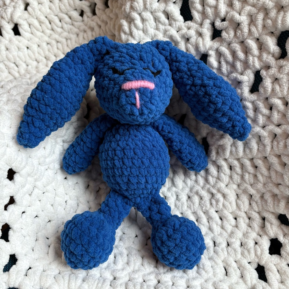 HANDMADE New Crochet Blue Plush Stuffed Bunny with Floppy Ears
